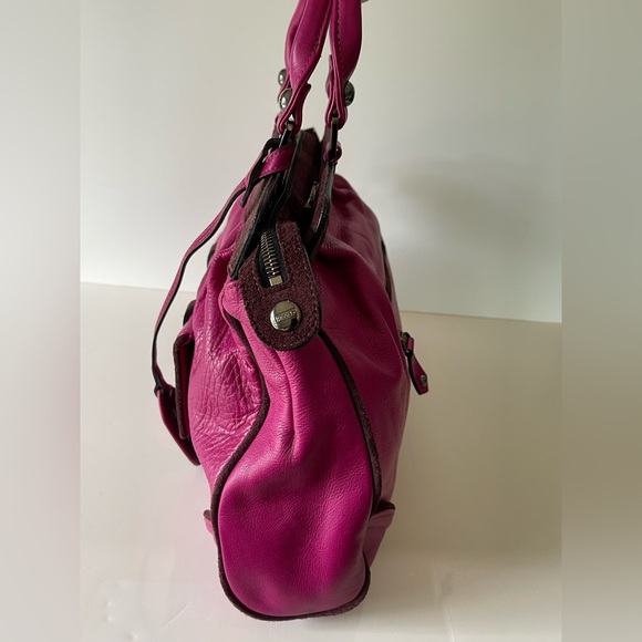 BE&D Handbag Bag Magenta Burgundy Leather Suede Satchel Gunmetal Trim Y2K - Picture 5 of 16